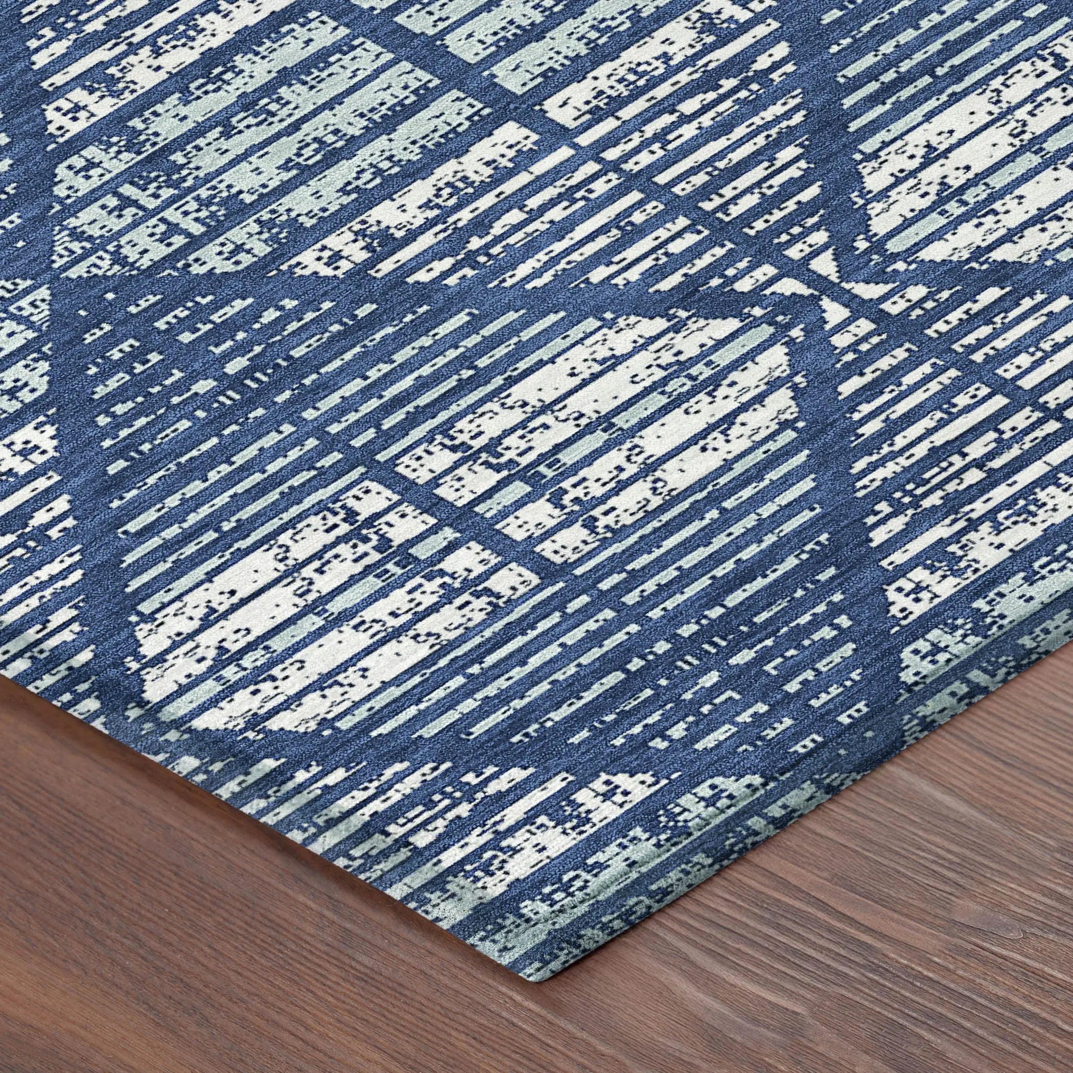3' X 5' Blue And Charcoal Geometric Washable Indoor Outdoor Area Rug Homeroots Outdoor