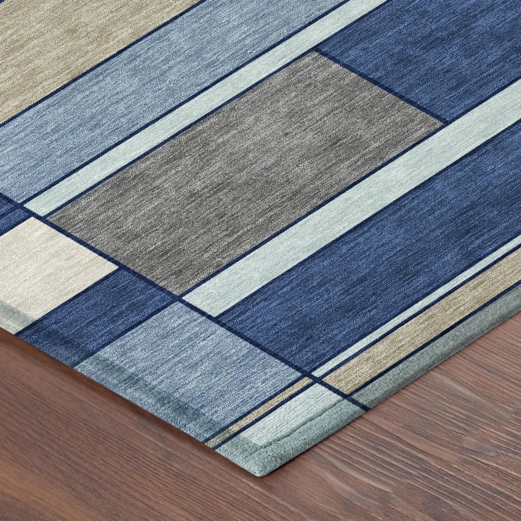 3' X 5' Blue And Chocolate Geometric Washable Indoor Outdoor Area Rug Homeroots Outdoor