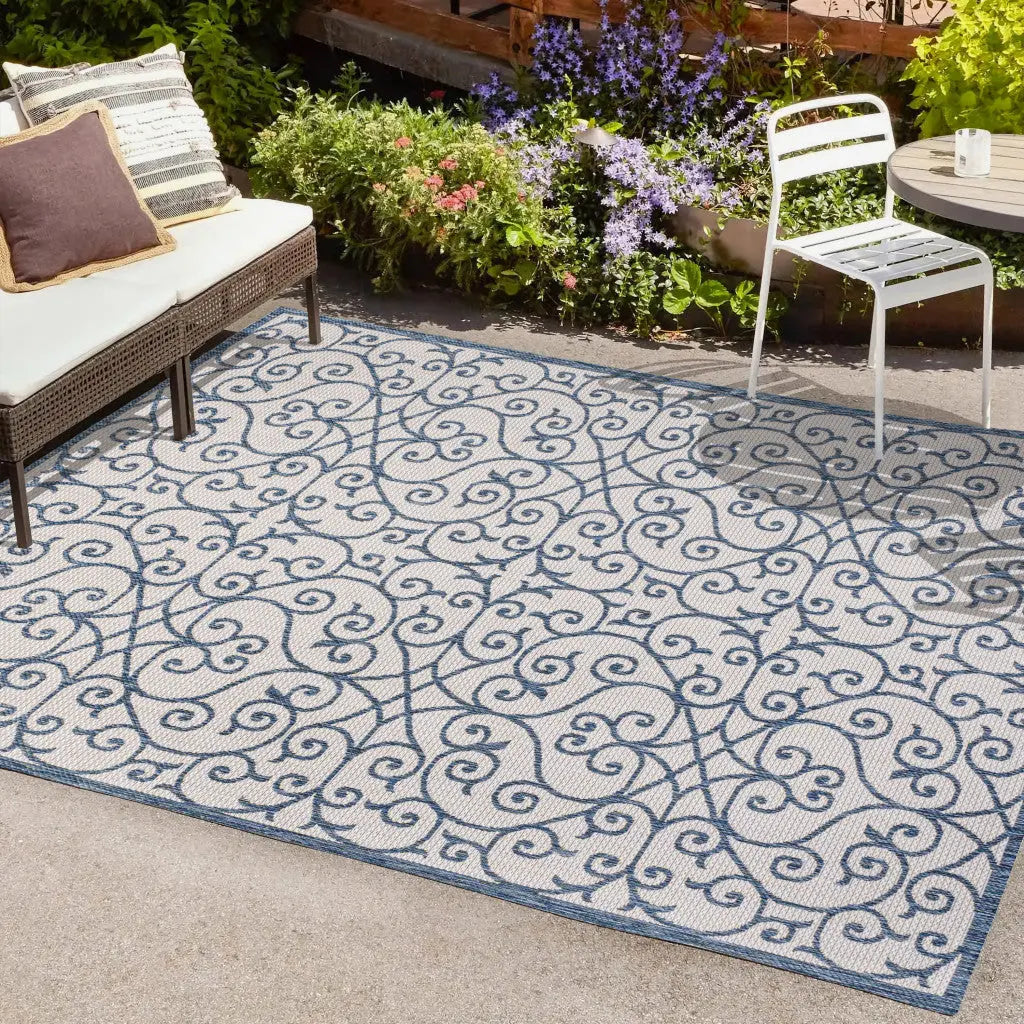 3' X 5' Blue And Cream Geometric Indoor Outdoor Area Rug Homeroots Outdoor