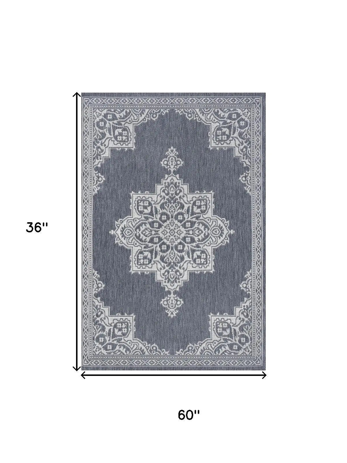 3' X 5' Blue And Cream Medallion Indoor Outdoor Area Rug Homeroots Outdoor