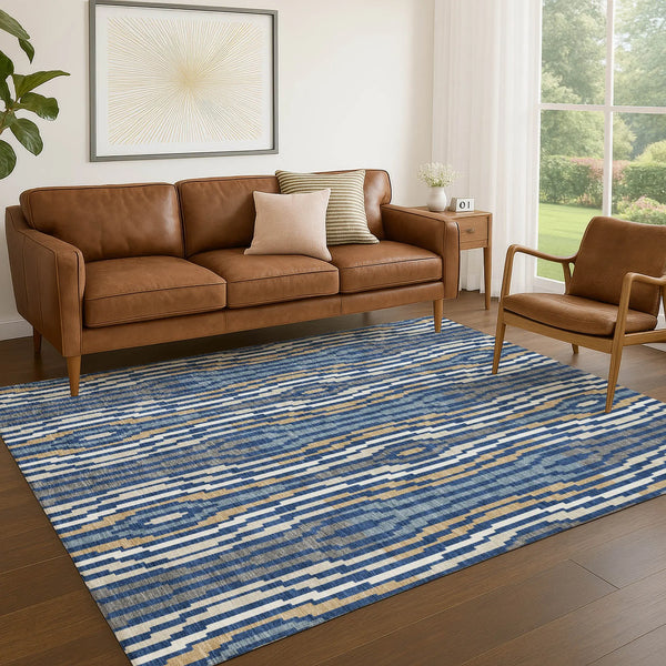 3' X 5' Blue And Denim Blue Abstract Washable Indoor Outdoor Area Rug Homeroots Outdoor