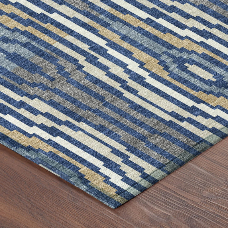 3' X 5' Blue And Denim Blue Abstract Washable Indoor Outdoor Area Rug Homeroots Outdoor