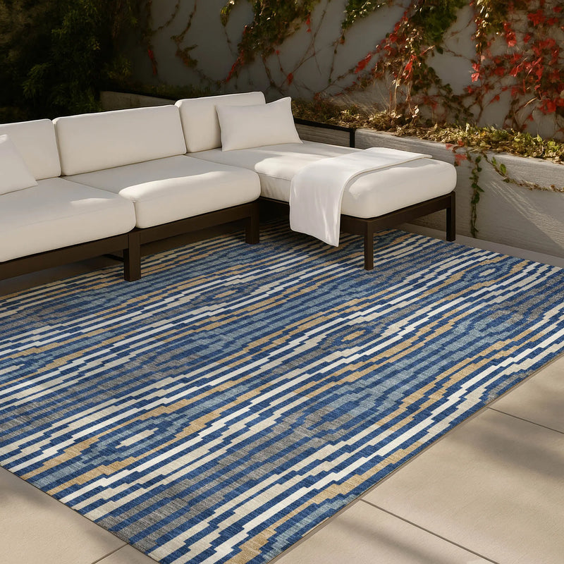 3' X 5' Blue And Denim Blue Abstract Washable Indoor Outdoor Area Rug Homeroots Outdoor