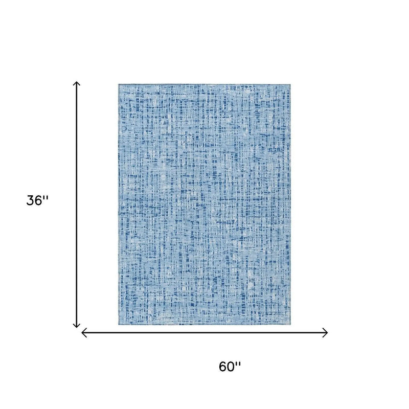3' X 5' Blue And Denim Blue Abstract Washable Indoor Outdoor Area Rug Homeroots Outdoor