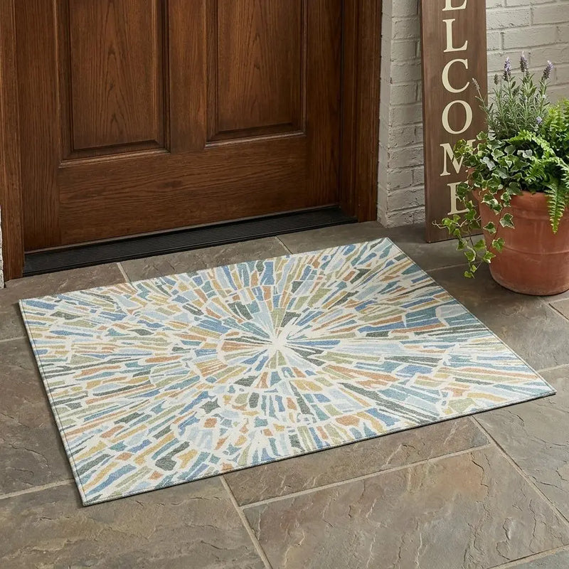 3' X 5' Blue And Denim Blue Abstract Washable Indoor Outdoor Area Rug Homeroots Outdoor