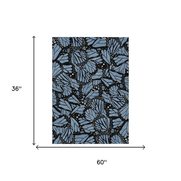 3' X 5' Blue And Denim Blue Animal Print Washable Indoor Outdoor Area Rug Homeroots Outdoor
