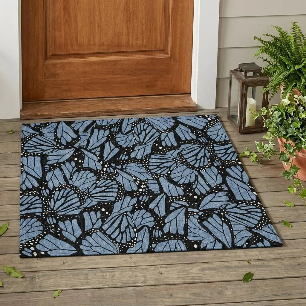 3' X 5' Blue And Denim Blue Animal Print Washable Indoor Outdoor Area Rug Homeroots Outdoor