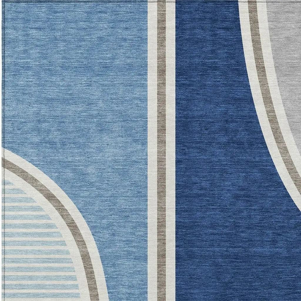 3' X 5' Blue And Denim Blue Geometric Washable Indoor Outdoor Area Rug Homeroots Outdoor