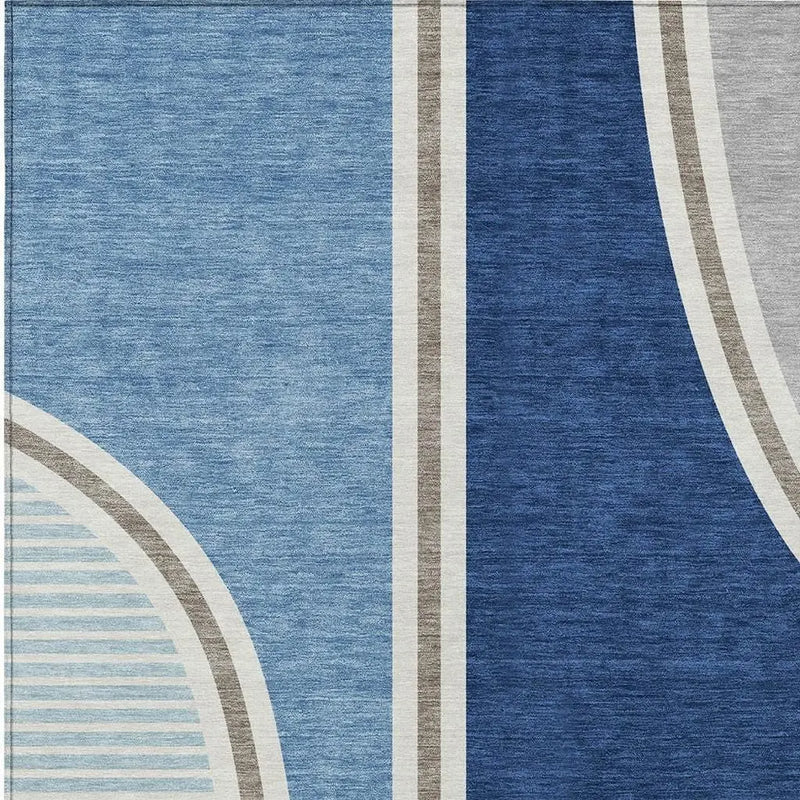 3' X 5' Blue And Denim Blue Geometric Washable Indoor Outdoor Area Rug Homeroots Outdoor