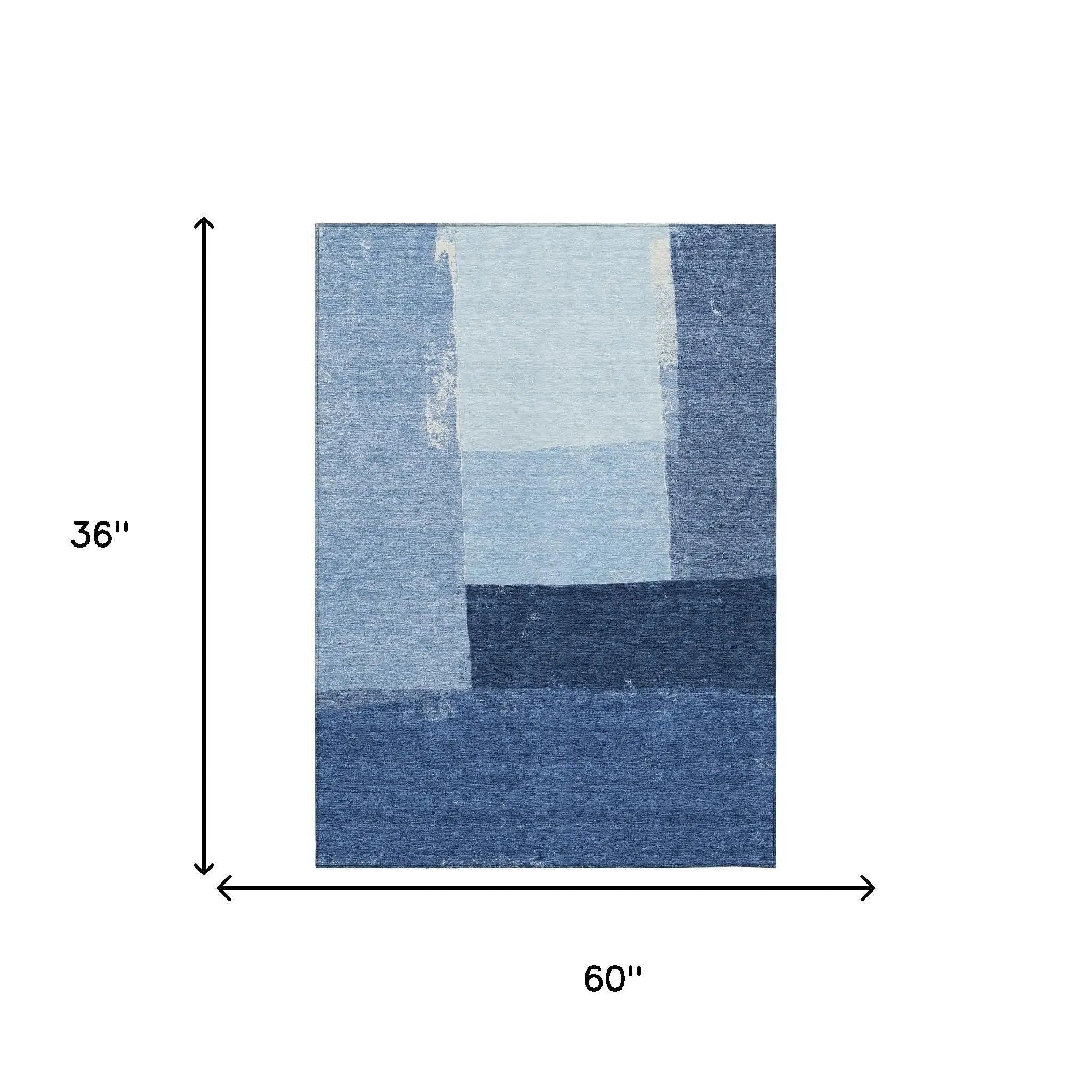 3' X 5' Blue And Denim Blue Geometric Washable Indoor Outdoor Area Rug Homeroots Outdoor