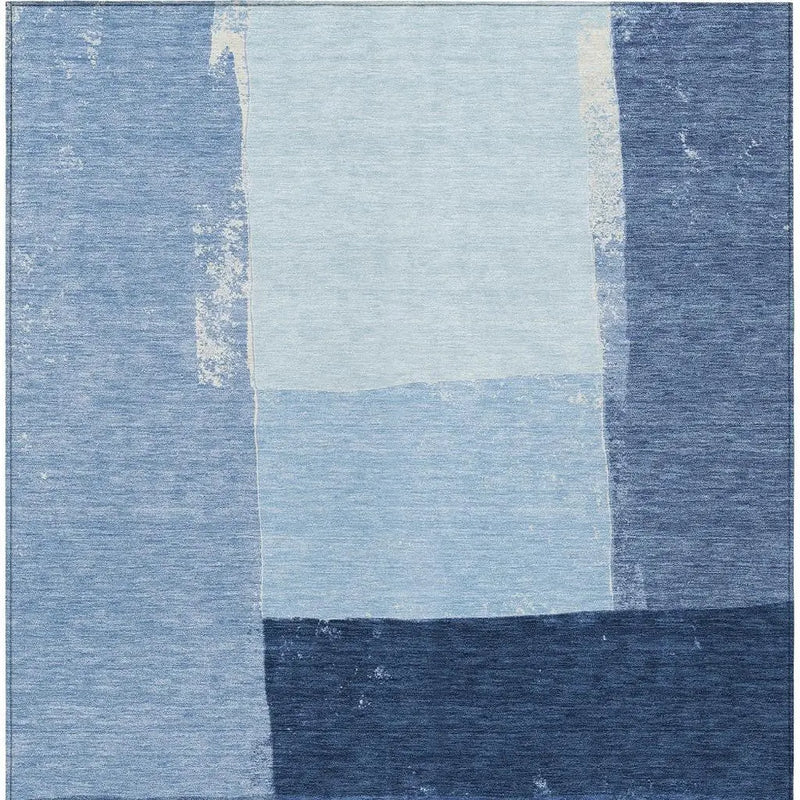 3' X 5' Blue And Denim Blue Geometric Washable Indoor Outdoor Area Rug Homeroots Outdoor