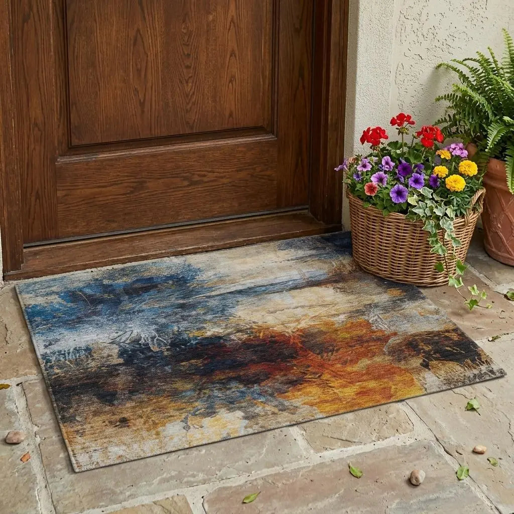 3' X 5' Blue And Graphite Abstract Washable Indoor Outdoor Area Rug Homeroots Outdoor