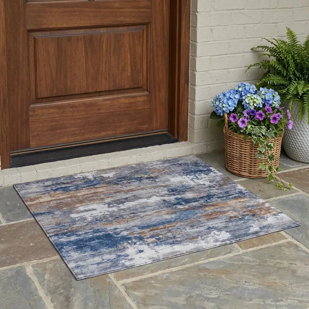 3' X 5' Blue And Graphite Abstract Washable Indoor Outdoor Area Rug Homeroots Outdoor