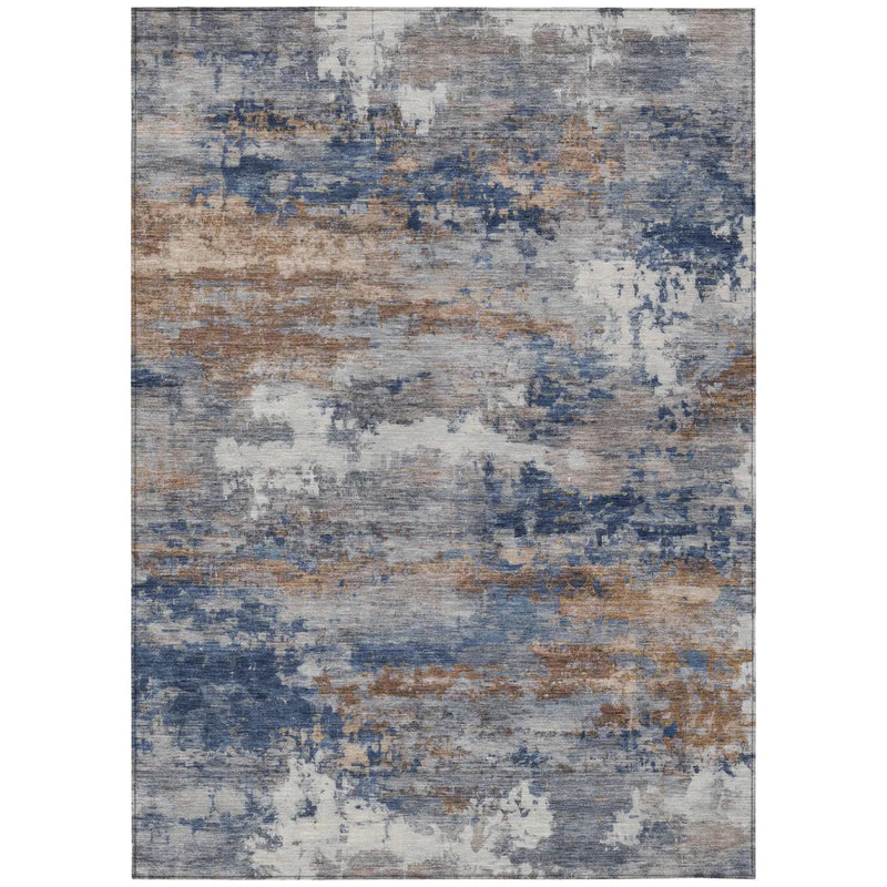3' X 5' Blue And Graphite Abstract Washable Indoor Outdoor Area Rug Homeroots Outdoor