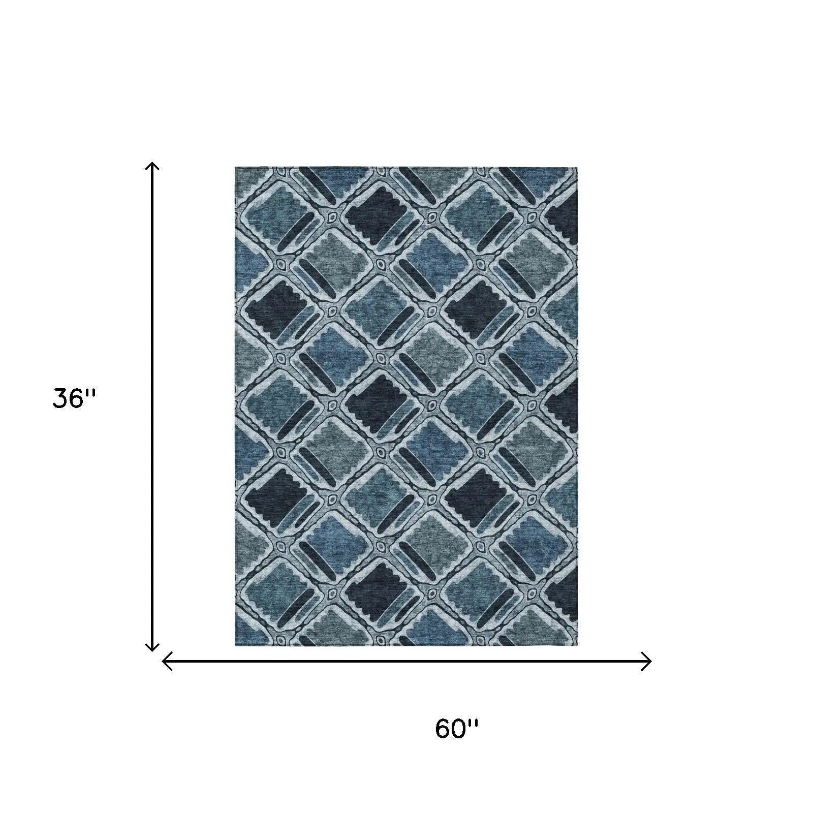 3' X 5' Blue And Graphite Geometric Washable Indoor Outdoor Area Rug Homeroots Outdoor