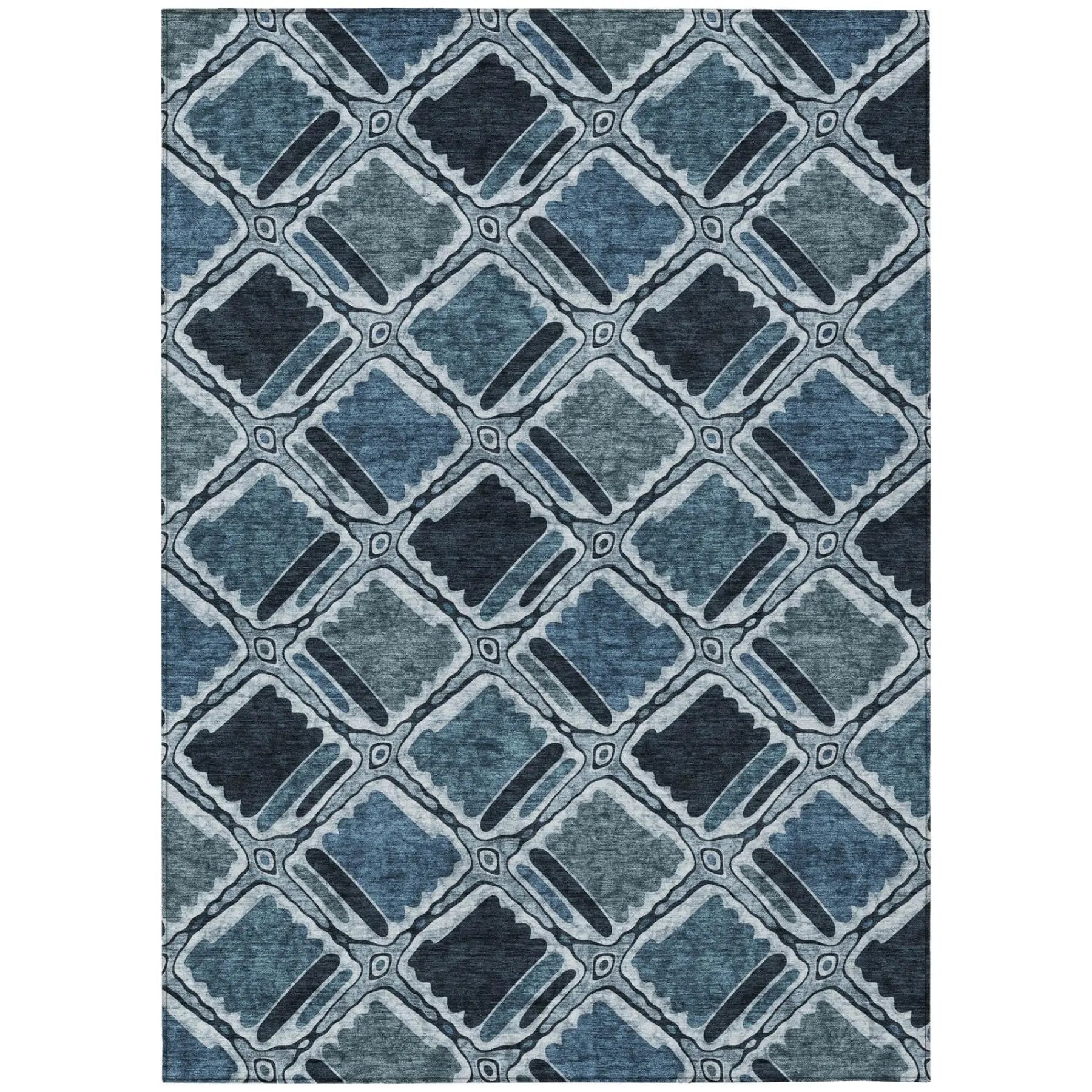 3' X 5' Blue And Graphite Geometric Washable Indoor Outdoor Area Rug Homeroots Outdoor