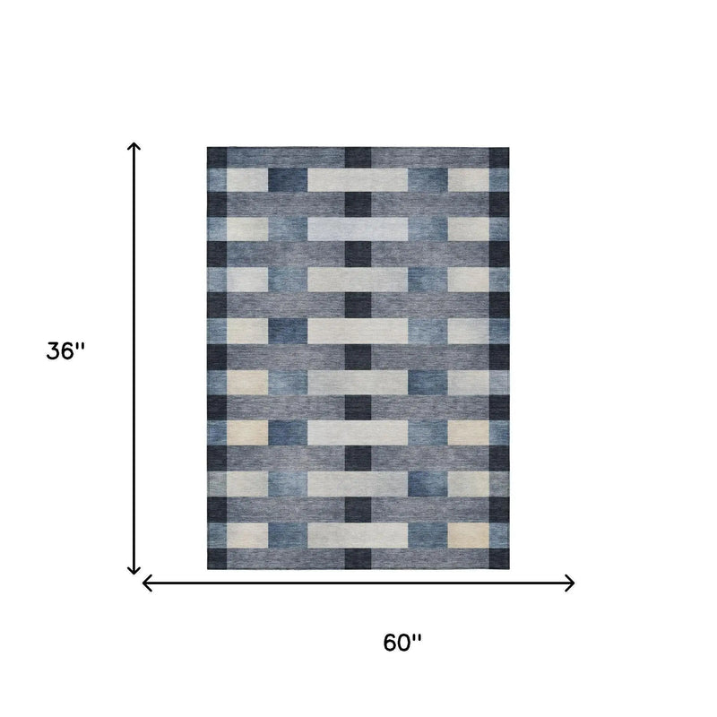 3' X 5' Blue And Graphite Striped Washable Indoor Outdoor Area Rug Homeroots Outdoor