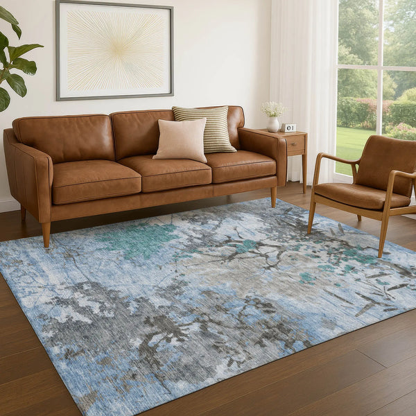 3' X 5' Blue And Gray Abstract Washable Indoor Outdoor Area Rug Homeroots Outdoor