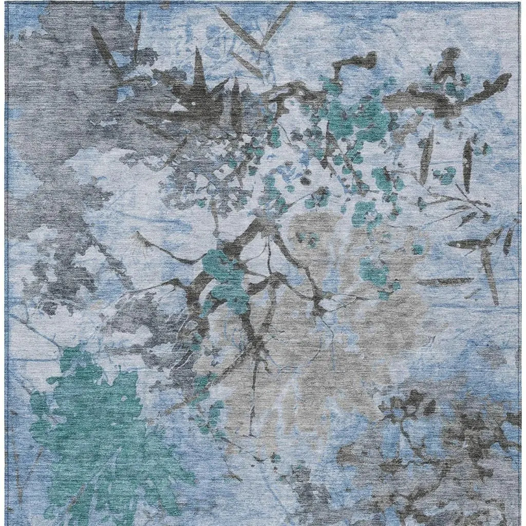 3' X 5' Blue And Gray Abstract Washable Indoor Outdoor Area Rug Homeroots Outdoor