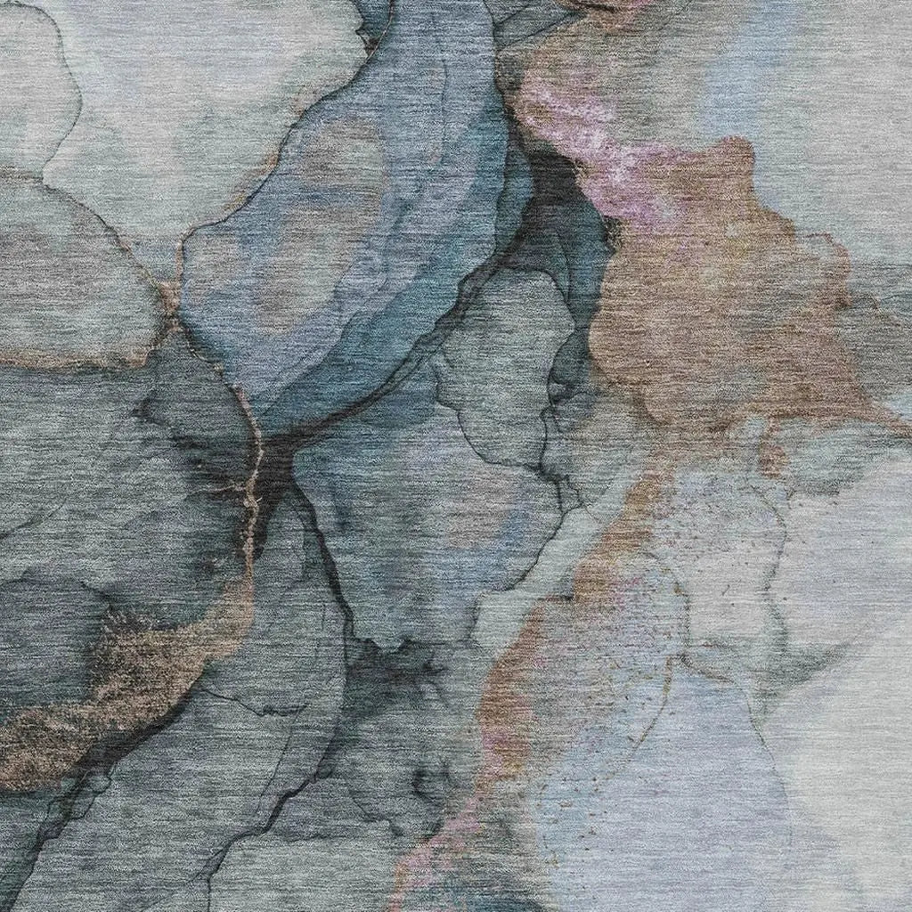 3' X 5' Blue And Gray Abstract Washable Indoor Outdoor Area Rug Homeroots Outdoor