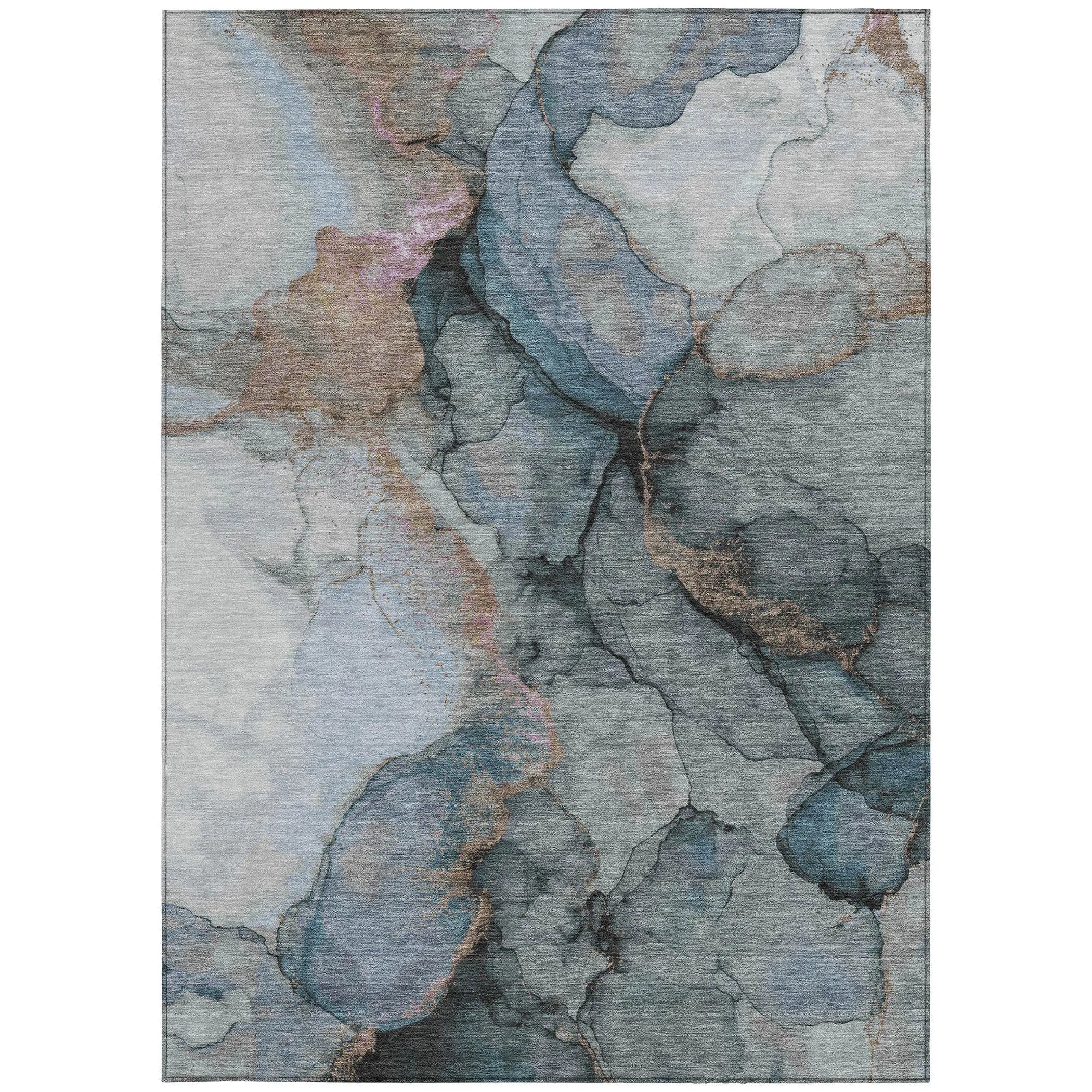 3' X 5' Blue And Gray Abstract Washable Indoor Outdoor Area Rug Homeroots Outdoor