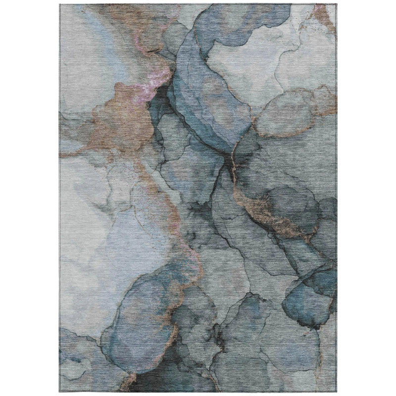 3' X 5' Blue And Gray Abstract Washable Indoor Outdoor Area Rug Homeroots Outdoor