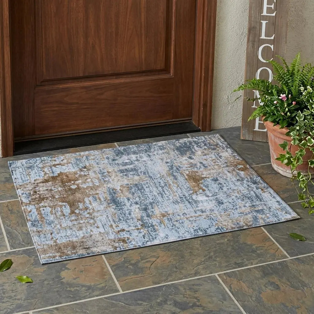 3' X 5' Blue And Gray Abstract Washable Indoor Outdoor Area Rug Homeroots Outdoor