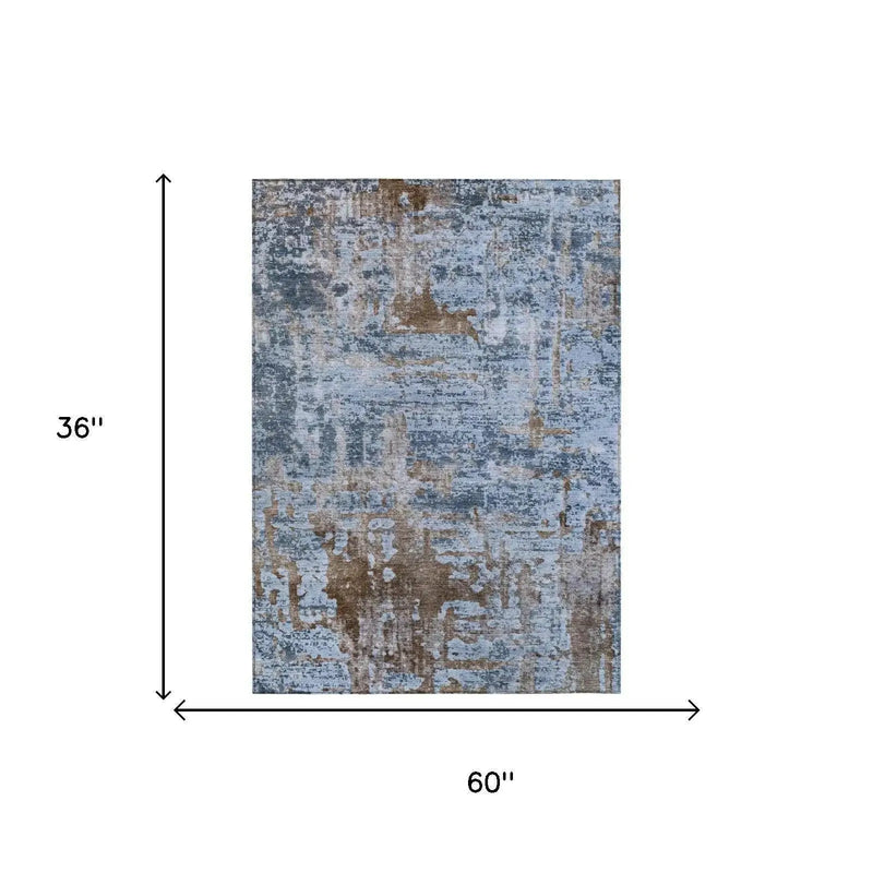 3' X 5' Blue And Gray Abstract Washable Indoor Outdoor Area Rug Homeroots Outdoor