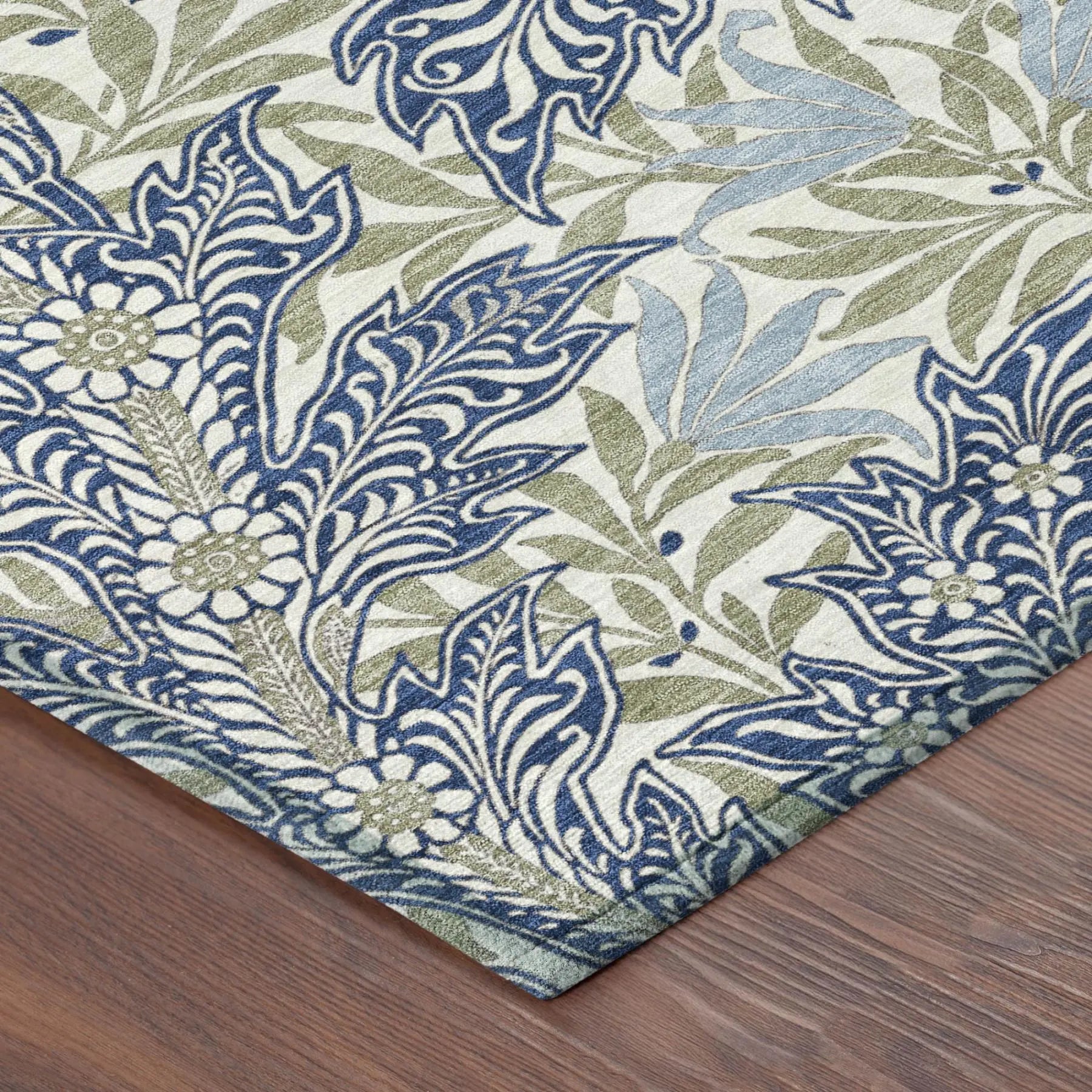 3' X 5' Blue And Gray Botanical Leaves Washable Indoor Outdoor Area Rug Homeroots Outdoor