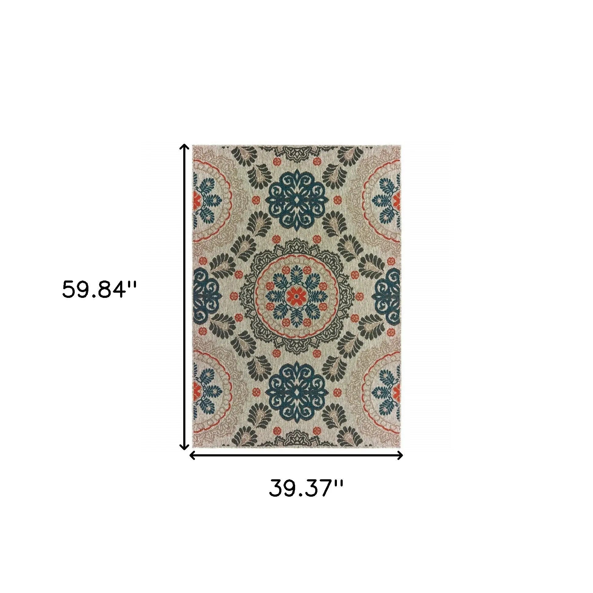 3' X 5' Blue And Gray Damask Indoor Outdoor Area Rug Homeroots Outdoor