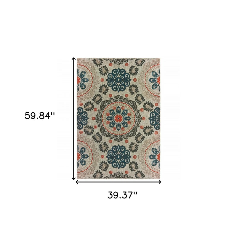 3' X 5' Blue And Gray Damask Indoor Outdoor Area Rug Homeroots Outdoor