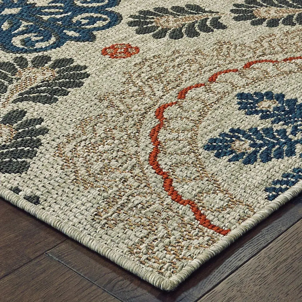 3' X 5' Blue And Gray Damask Indoor Outdoor Area Rug Homeroots Outdoor