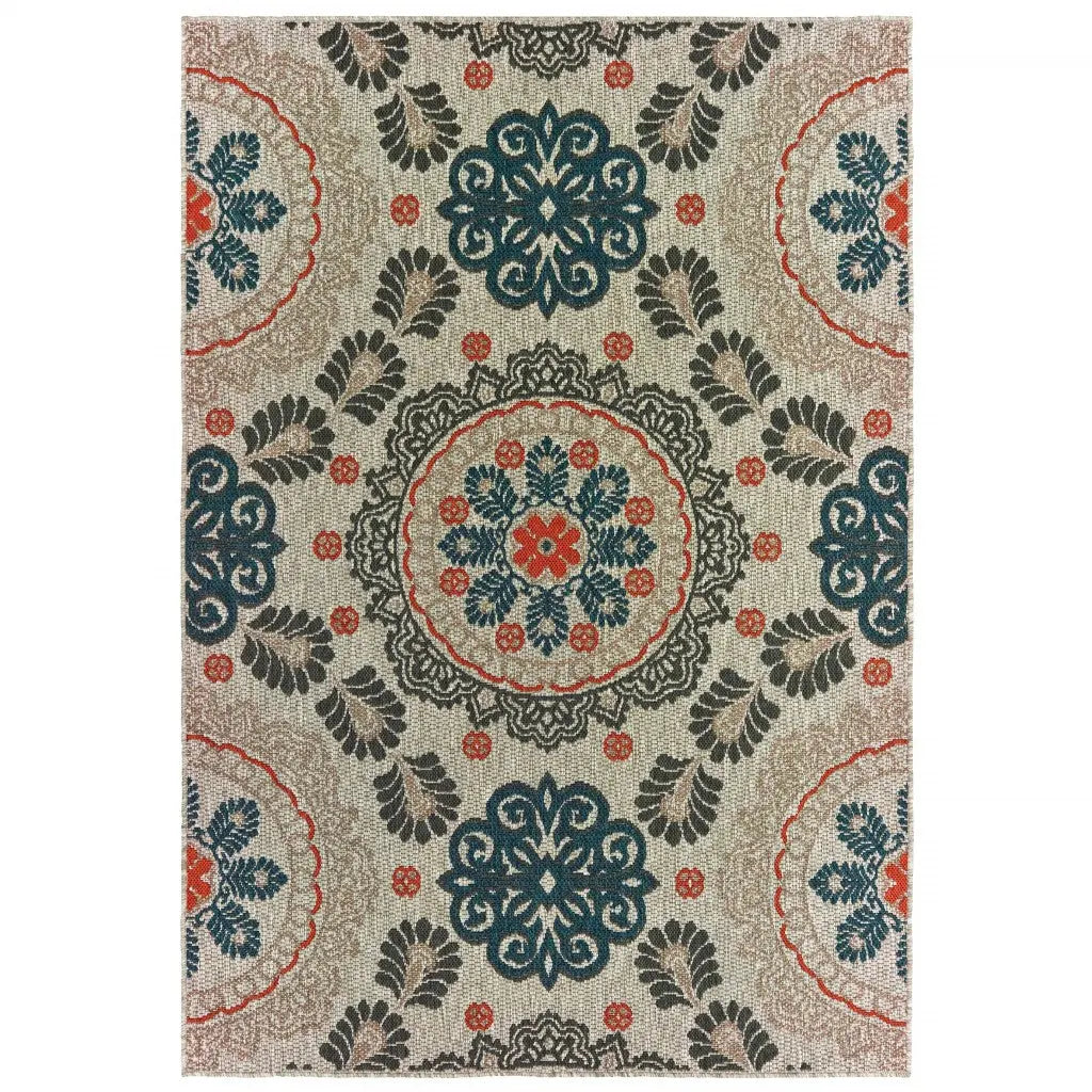 3' X 5' Blue And Gray Damask Indoor Outdoor Area Rug Homeroots Outdoor