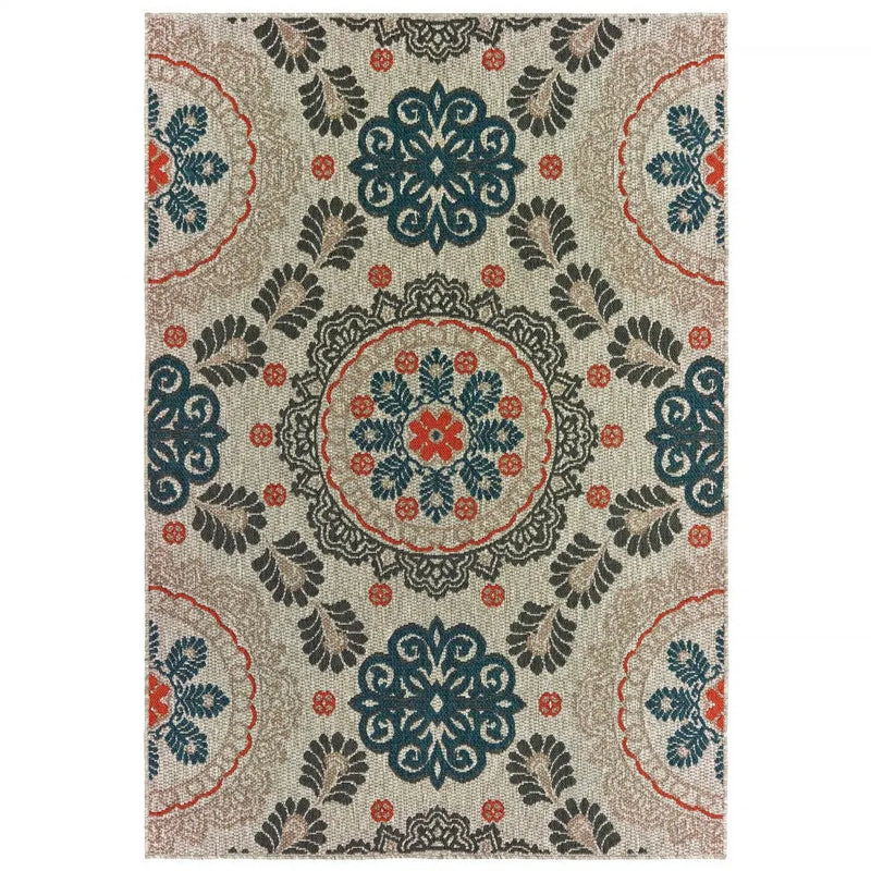 3' X 5' Blue And Gray Damask Indoor Outdoor Area Rug Homeroots Outdoor