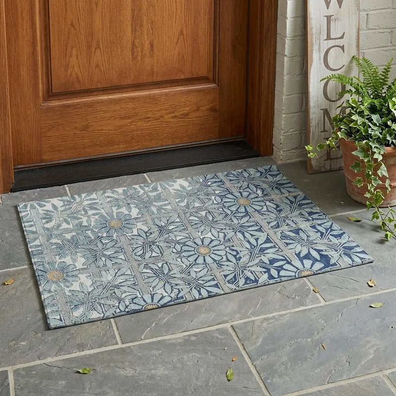 3' X 5' Blue And Gray Floral Washable Indoor Outdoor Area Rug Homeroots Outdoor