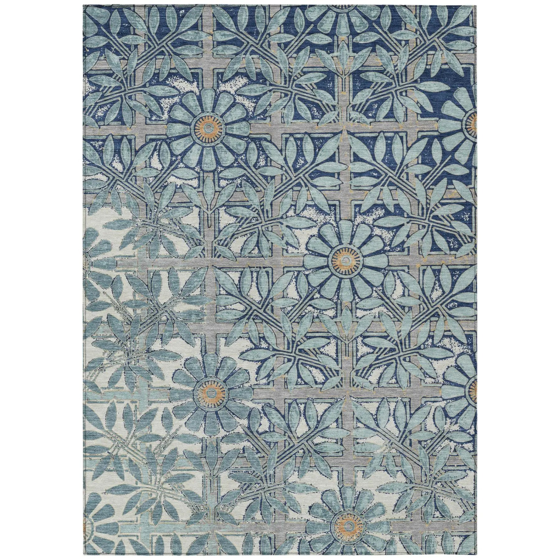 3' X 5' Blue And Gray Floral Washable Indoor Outdoor Area Rug Homeroots Outdoor
