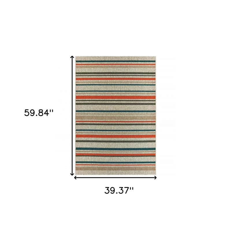 3' X 5' Blue And Gray Striped Indoor Outdoor Area Rug Homeroots Outdoor