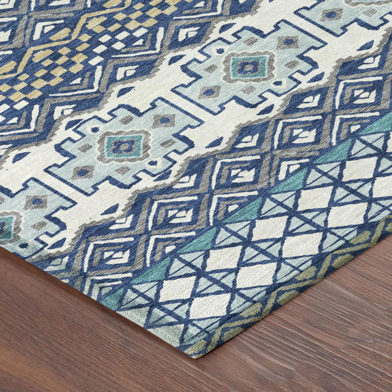 3' X 5' Blue And Gray Striped Washable Indoor Outdoor Area Rug Homeroots Outdoor