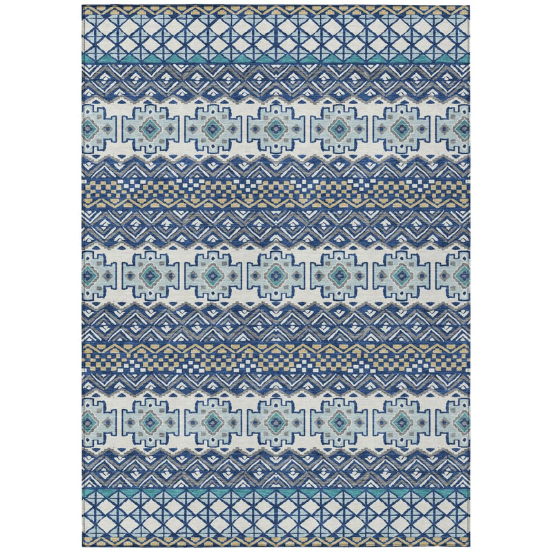 3' X 5' Blue And Gray Striped Washable Indoor Outdoor Area Rug Homeroots Outdoor