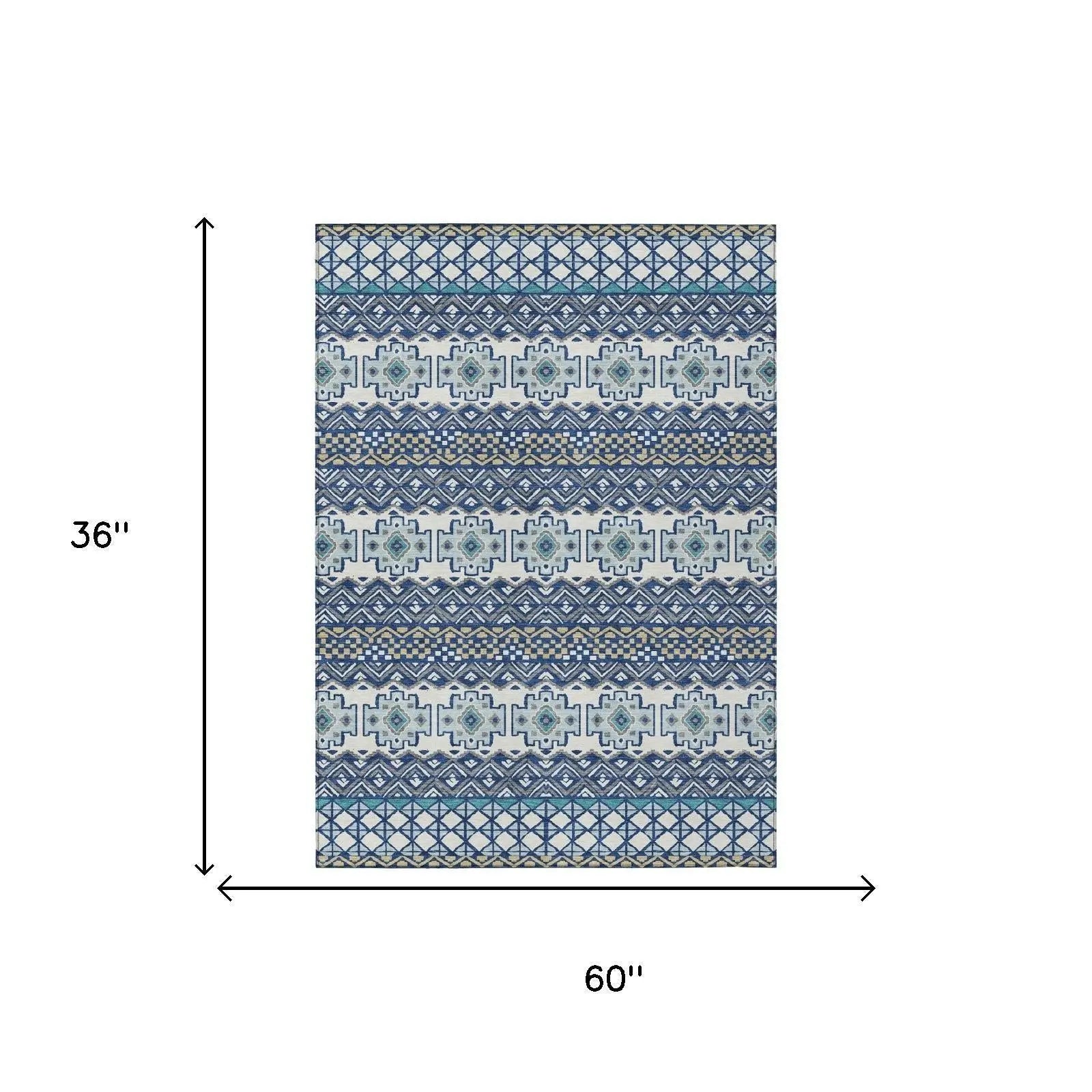 3' X 5' Blue And Gray Striped Washable Indoor Outdoor Area Rug Homeroots Outdoor