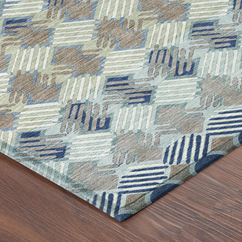 3' X 5' Blue And Gray Striped Washable Indoor Outdoor Area Rug Homeroots Outdoor