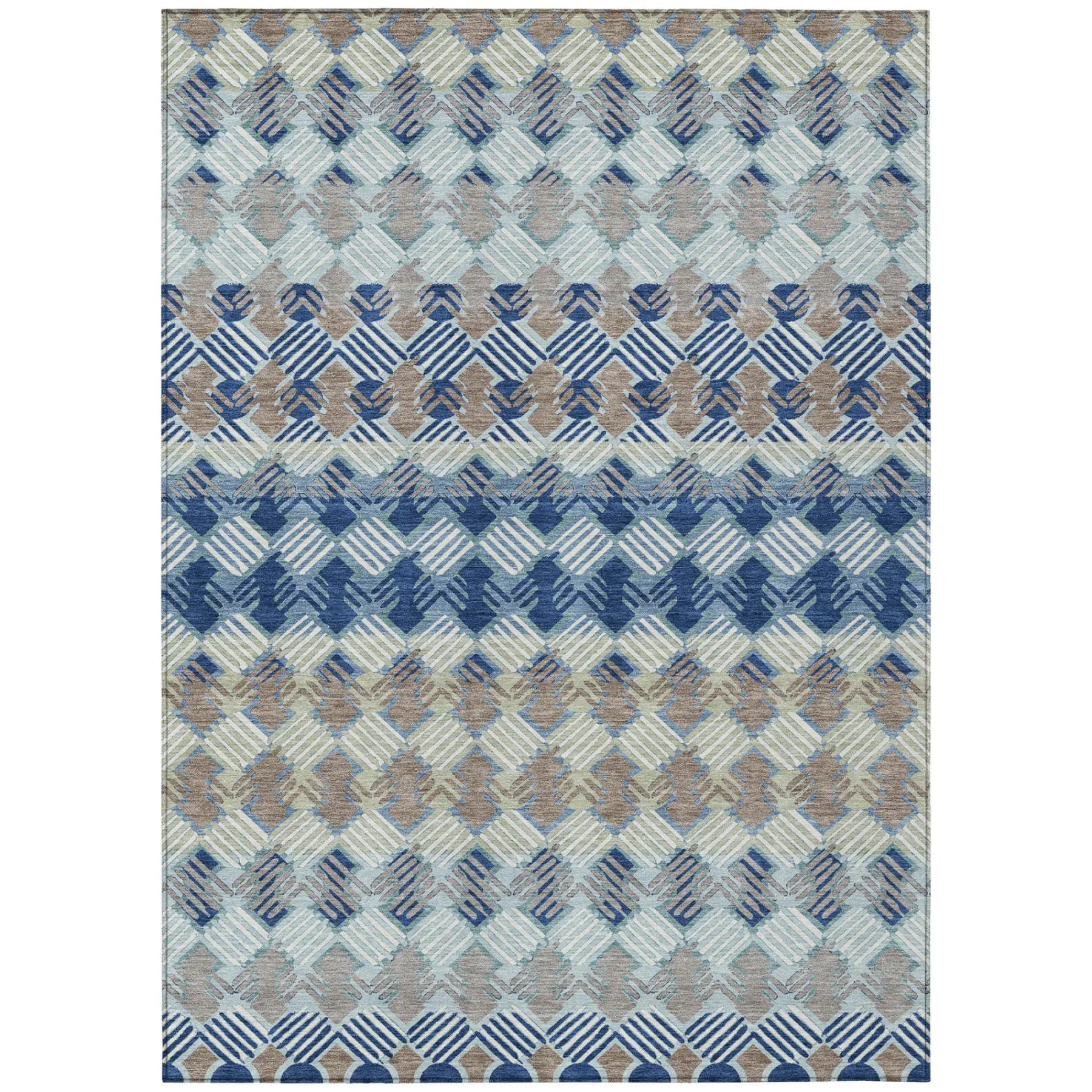 3' X 5' Blue And Gray Striped Washable Indoor Outdoor Area Rug Homeroots Outdoor