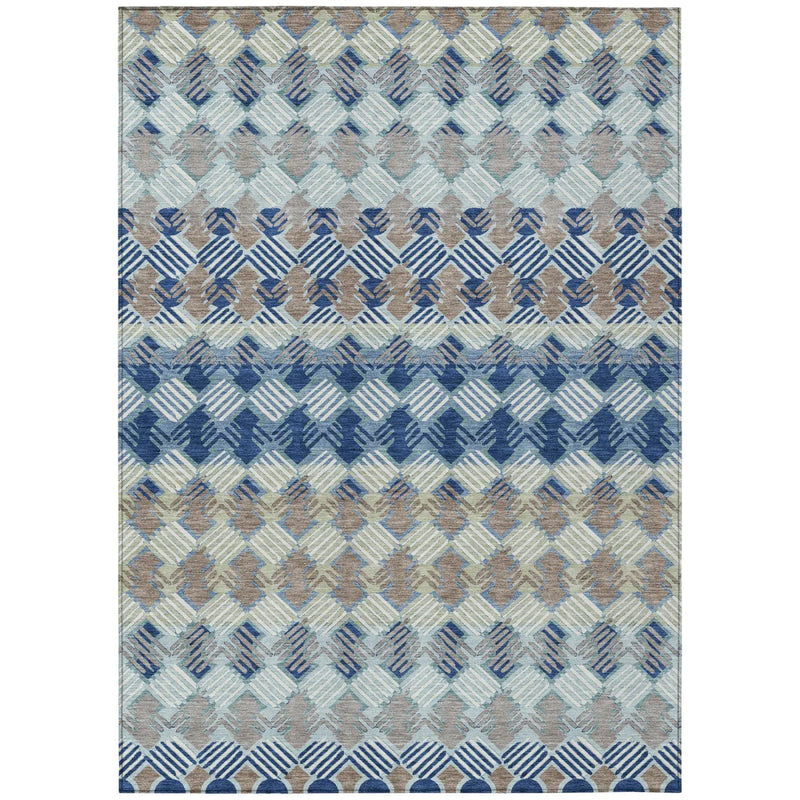 3' X 5' Blue And Gray Striped Washable Indoor Outdoor Area Rug Homeroots Outdoor