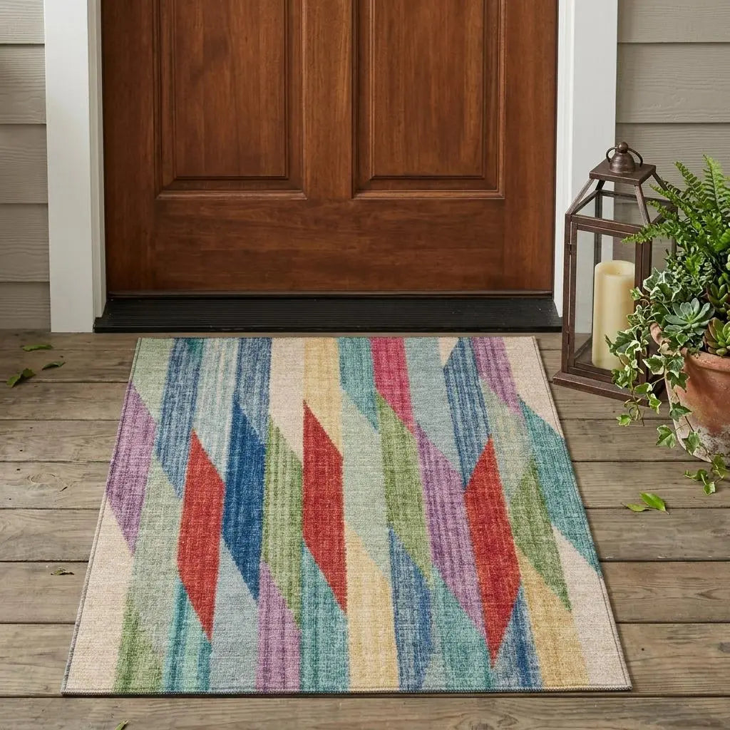3' X 5' Blue And Gray Striped Washable Indoor Outdoor Area Rug Homeroots Outdoor