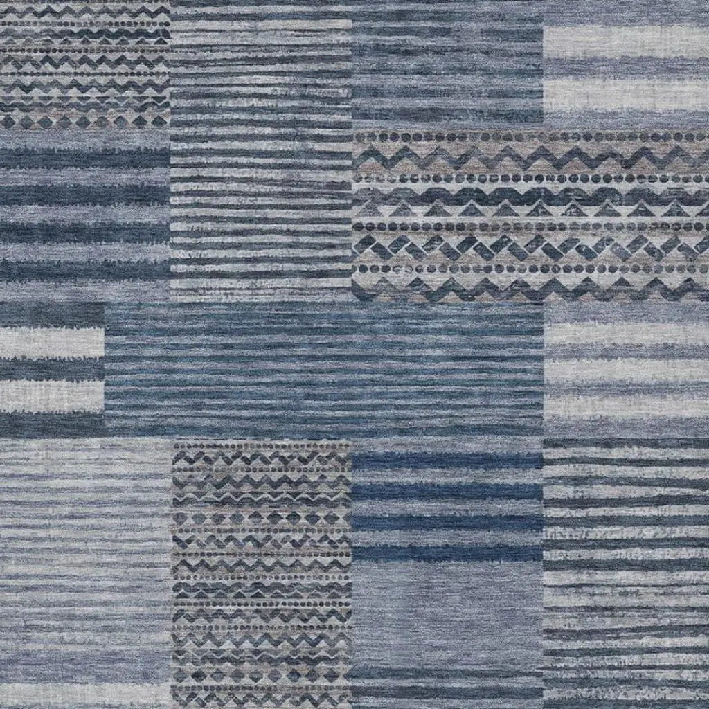 3' X 5' Blue And Gray Striped Washable Indoor Outdoor Area Rug Homeroots Outdoor