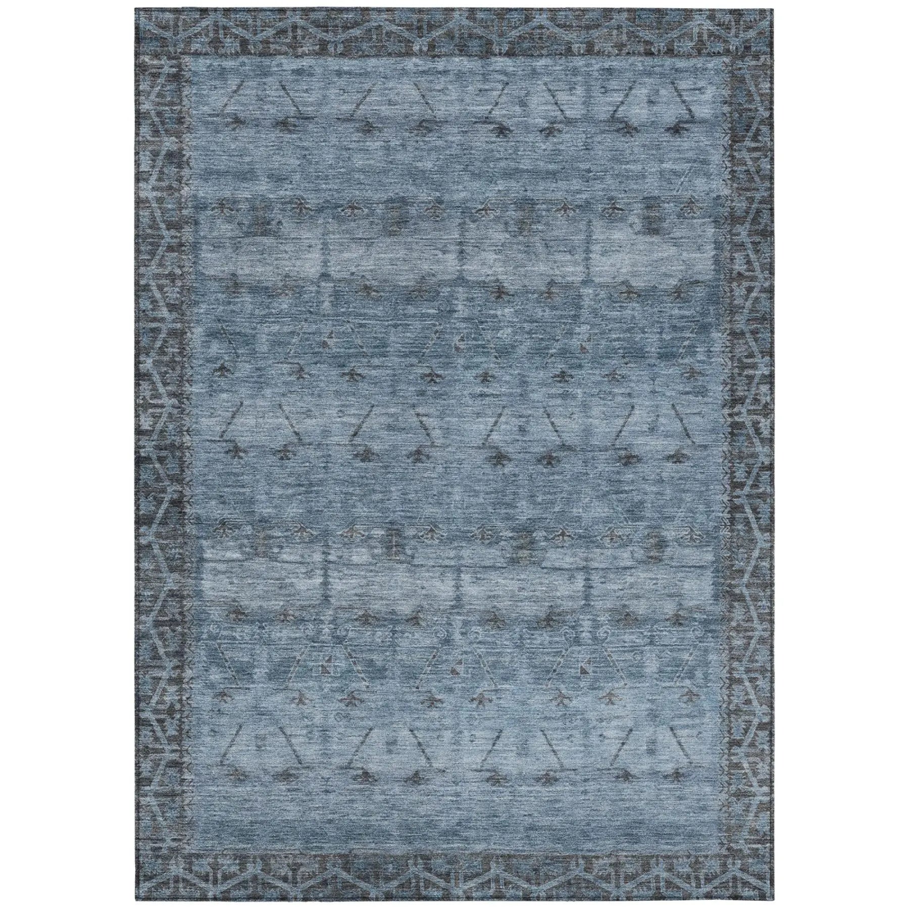 3' X 5' Blue And Gray Tribal Washable Indoor Outdoor Area Rug Homeroots Outdoor