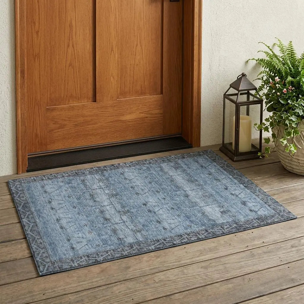 3' X 5' Blue And Gray Tribal Washable Indoor Outdoor Area Rug Homeroots Outdoor