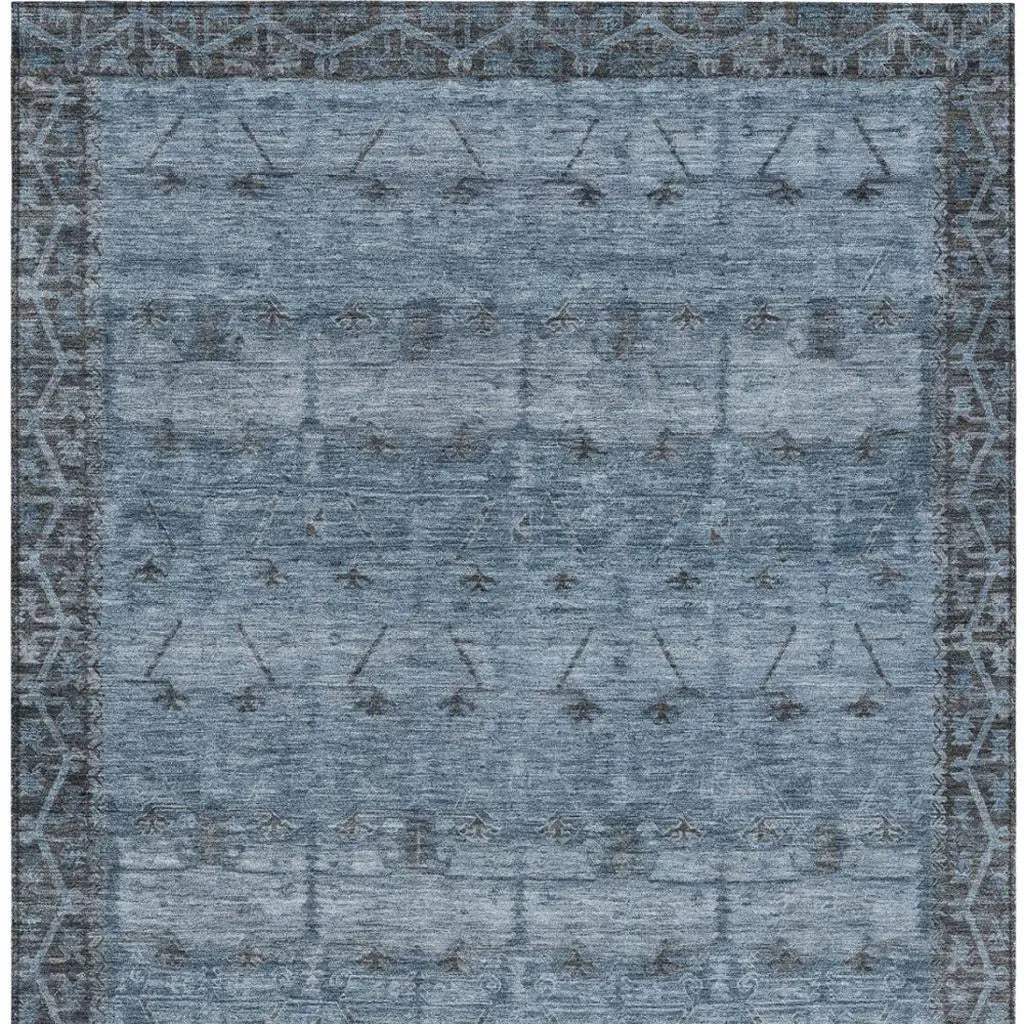 3' X 5' Blue And Gray Tribal Washable Indoor Outdoor Area Rug Homeroots Outdoor