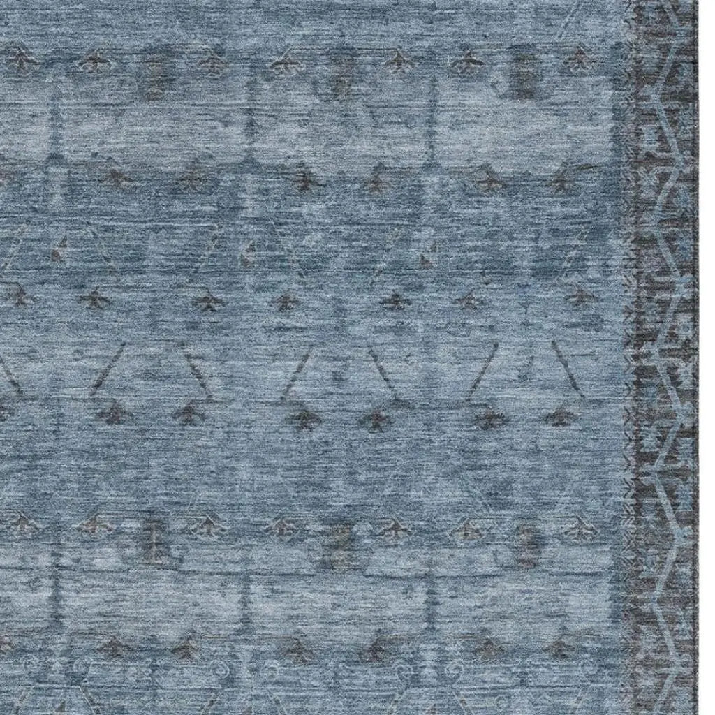 3' X 5' Blue And Gray Tribal Washable Indoor Outdoor Area Rug Homeroots Outdoor