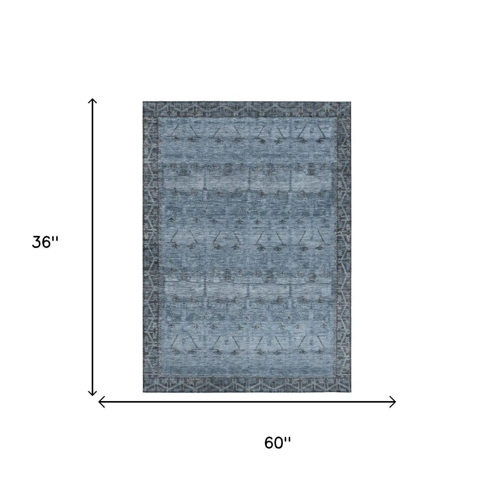 3' X 5' Blue And Gray Tribal Washable Indoor Outdoor Area Rug Homeroots Outdoor